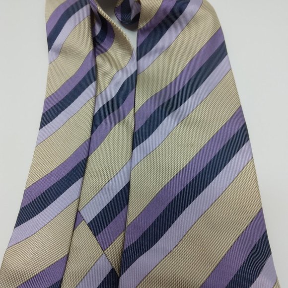 Palio Silk Neck Tie 58" L x 3.5" W Classic Purple & Tan Striped - Picture 5 of 9